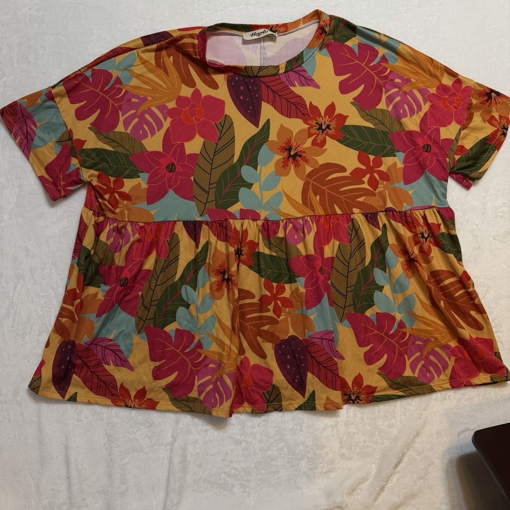 HAPTICS 1X XL by Holly Harper Flutter Sleeve Ruffle Fall Burnt Orange Fuschia